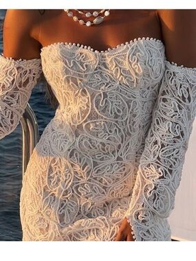 12th Tribe off the shoulder White Lace Bodycon Dress Lilliana